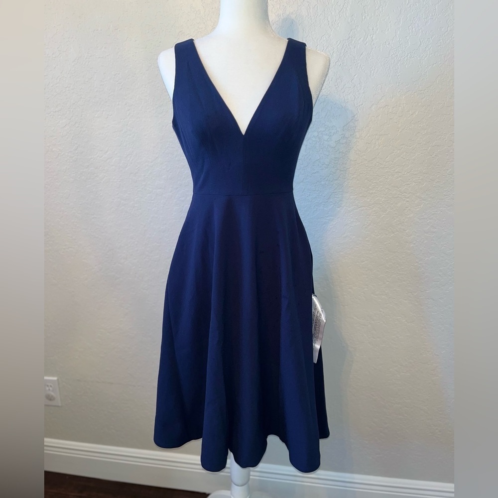 Dress the Population Women’s V-Neck Fit and Flare Dress w/Pockets Size:XXS NWT